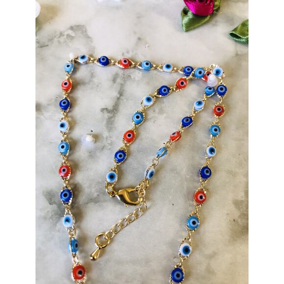 14k GOLD Filled Multi-Color Eye Necklace Collar de Ojo Turco Oro Laminado 19" - Picture 4 of 6